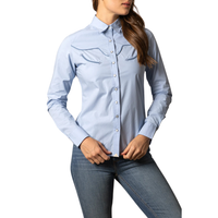 Kimes Ranch Women's Logo Horn Button Down Blouse in Light Blue