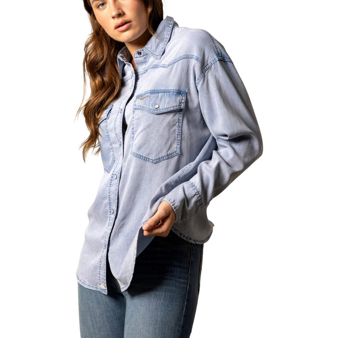 Kimes Ranch Women's L/S Olly Western Snap Shirt in Light Wash