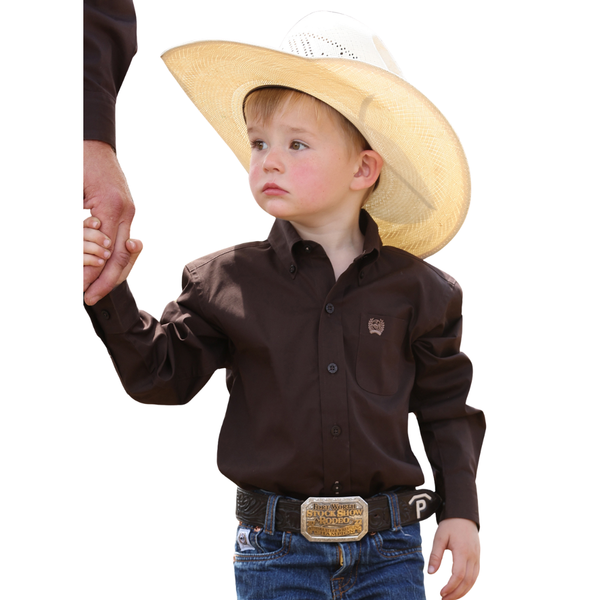 Cinch Baby & Toddler Boy's L/S Solid Button Down Western Shirt in Brown