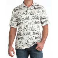 Cinch Men's S/S Arenaflex Western Print Polo in Cream