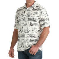 Cinch Men's S/S Arenaflex Western Print Polo in Cream