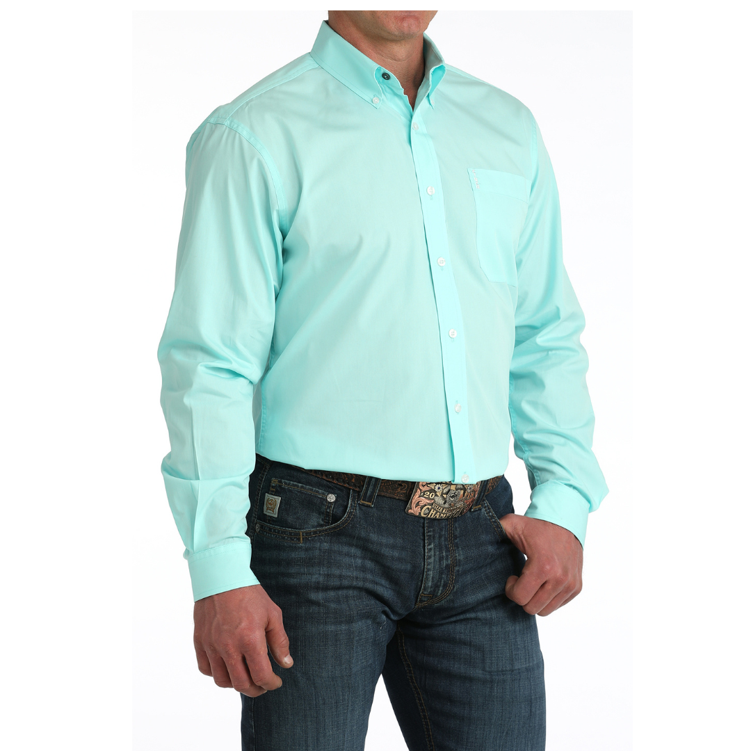 Cinch Men's L/S Modern Fit Solid Western Button Down Shirt in Aqua Blue