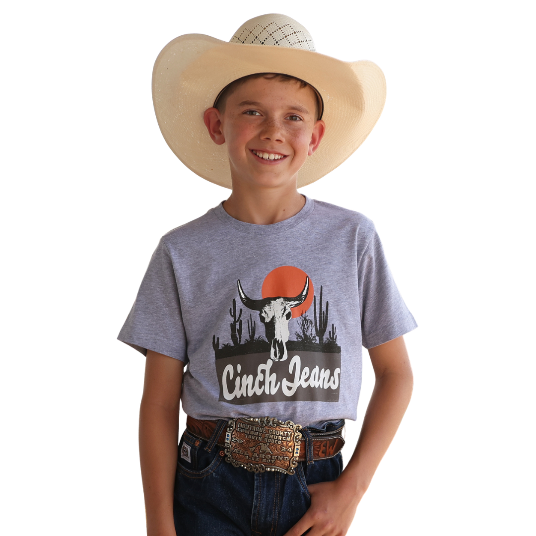 Cinch Youth Boy's Graphic Tee in Light Gray