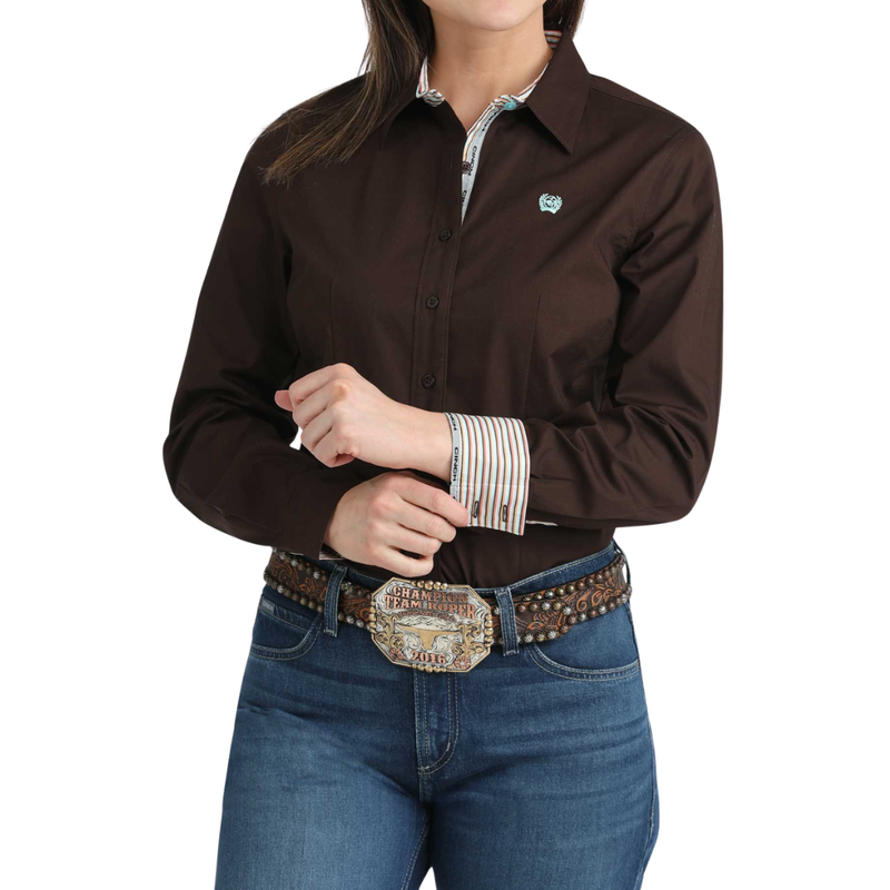 Cinch Women's L/S Stretch Western Button Down Shirt in Brown