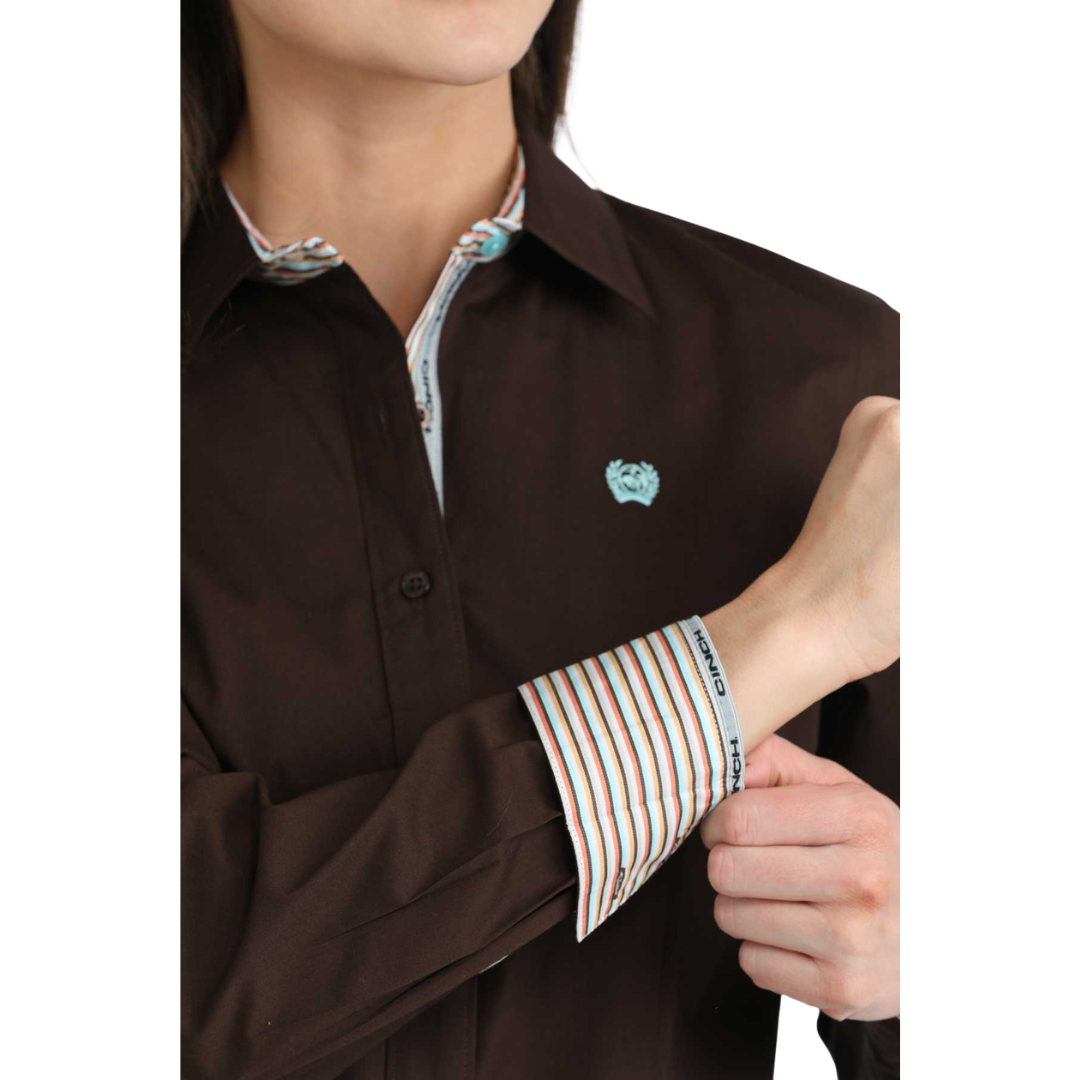 Cinch Women's L/S Stretch Western Button Down Shirt in Brown