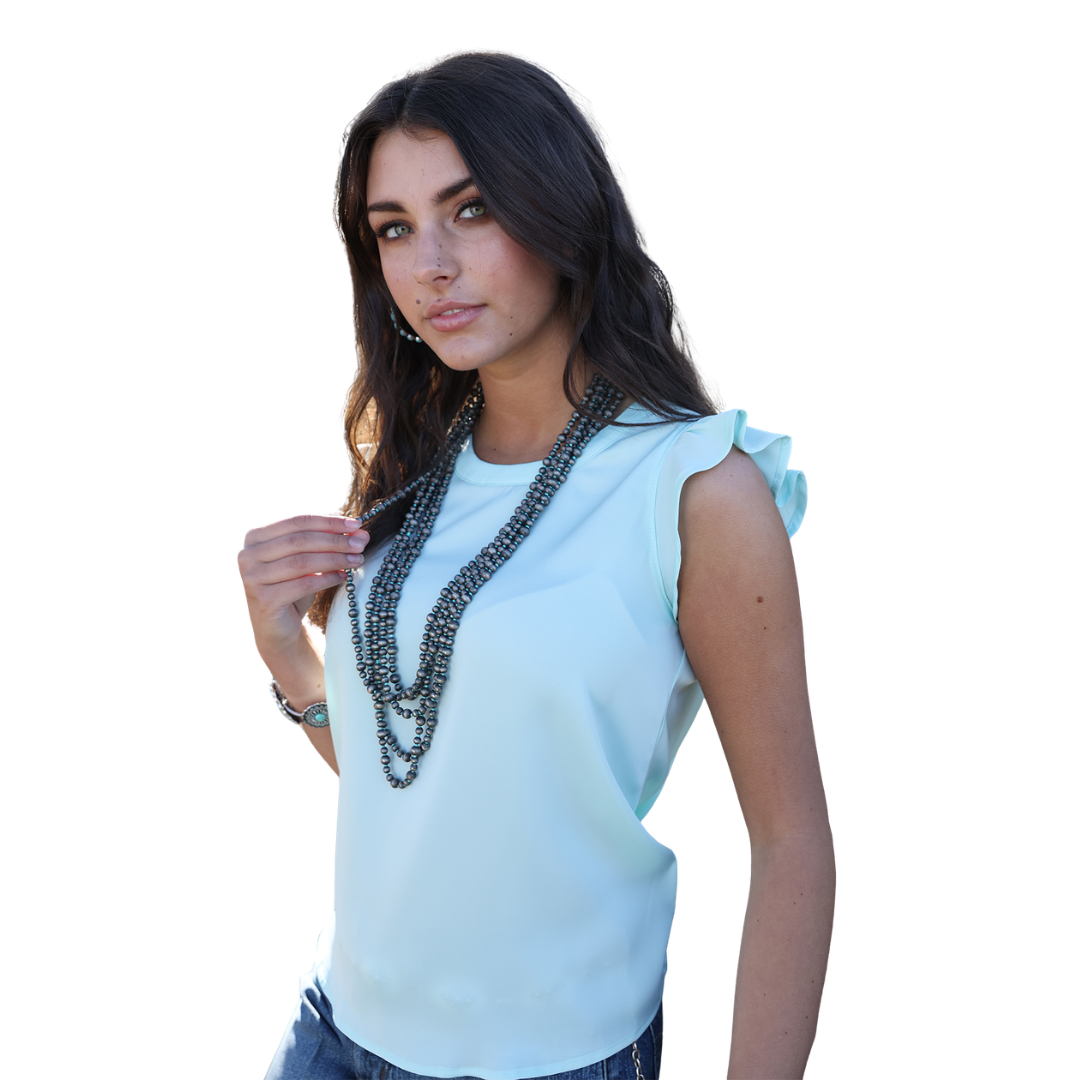 Cruel Women's Ruffled Sleeve Blouse in Light Blue