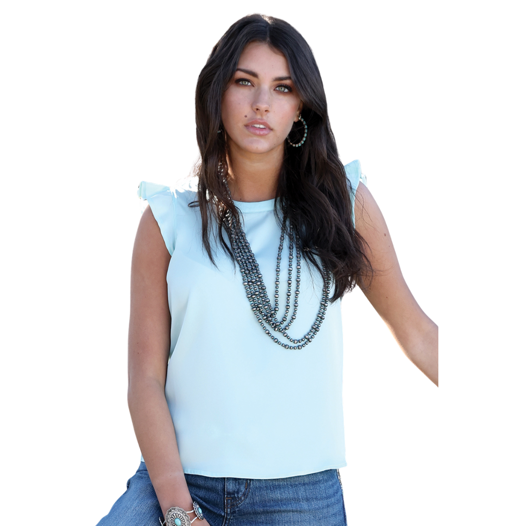 Cruel Women's Ruffled Sleeve Blouse in Light Blue