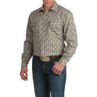 Cinch Men's L/S Modern Fit Floral Stripe Western Snap Shirt in Stone