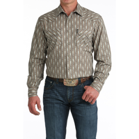 Cinch Men's L/S Modern Fit Floral Stripe Western Snap Shirt in Stone