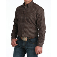Cinch Men's L/S Modern Fit Geo Print Western Button Down Shirt in Brown