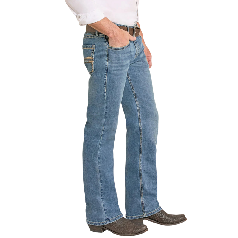 Rock & Roll Denim Men's Pistol Straight Leg Bootcut Jeans in Light Wash