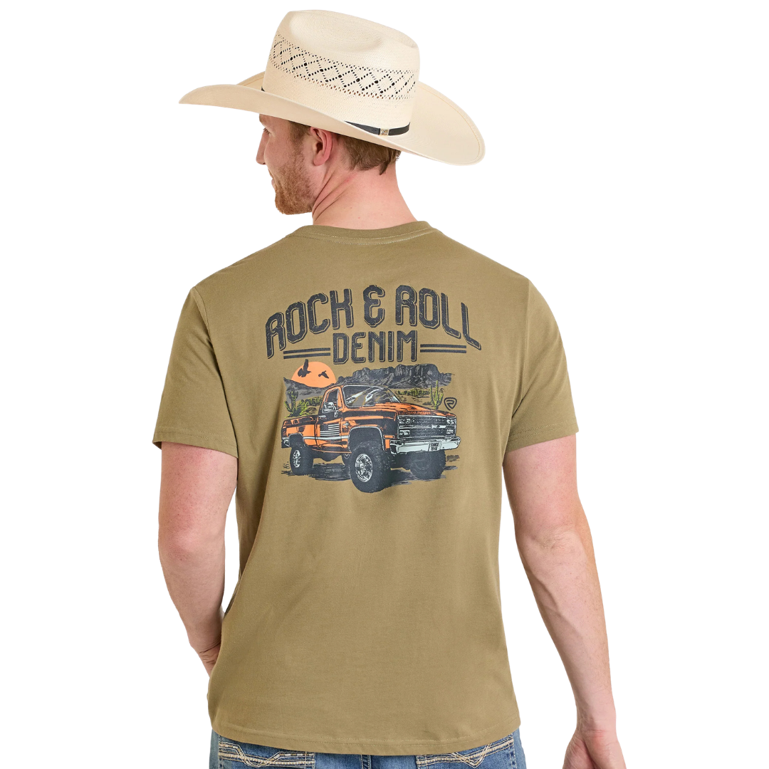 Rock & Roll Denim Unisex Pickup Graphic T-Shirt in Olive