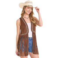 Women's Rock & Roll Denim Embroidered Microsuede Fringe Vest