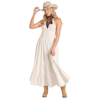 Rock & Roll Denim Women's Eyelet Halter Maxi Dress