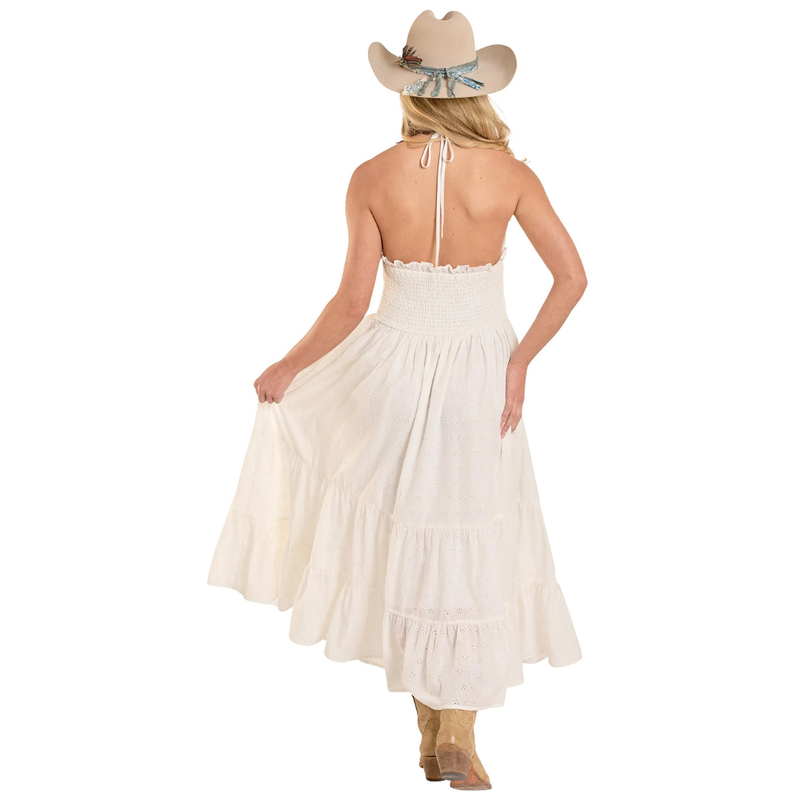 Rock & Roll Denim Women's Eyelet Halter Maxi Dress