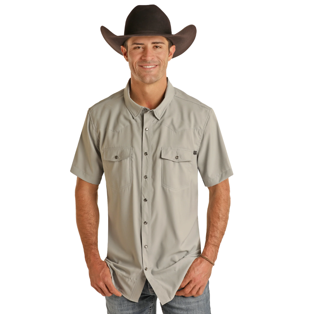 Rock & Roll Denim Men's S/S TEK Western Snap Shirt in Grey