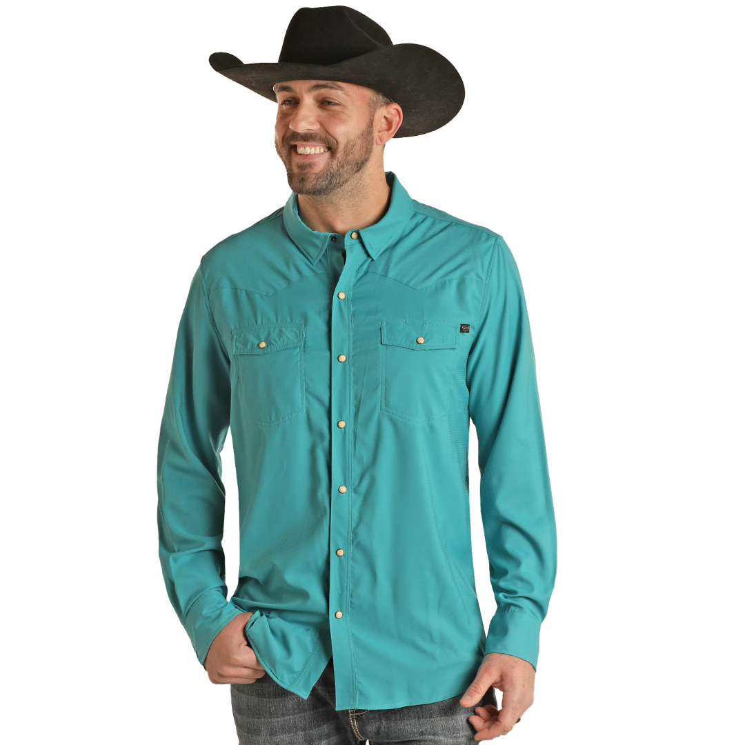 Rock & Roll Denim Men's L/S TEK Western Stretch Snap Shirt in Peacock
