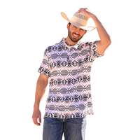 Rock & Roll Denim Men's S/S Black & White Southwestern Aztec Print Polo