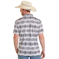 Rock & Roll Denim Men's S/S Black & White Southwestern Aztec Print Polo
