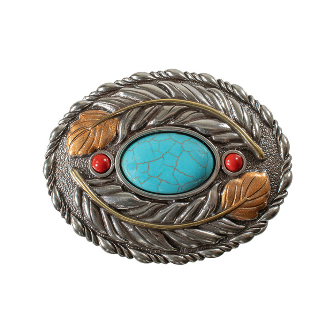 Blazin Roxx Women's Oval Turquoise and Feathers Belt Buckle