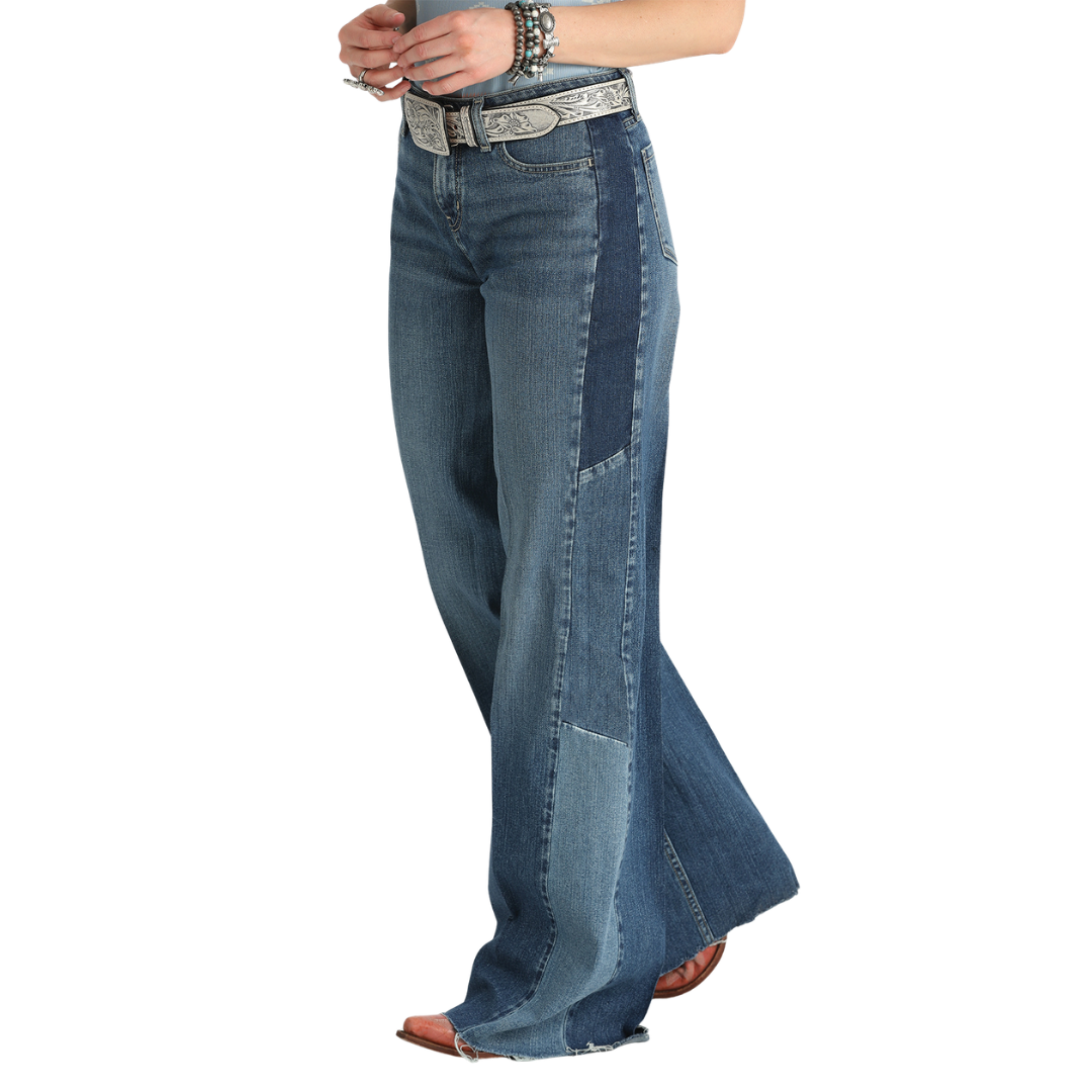 Cruel Women's Moderate Rise Loose Fit Wide Leg Jean in Medium Stone
