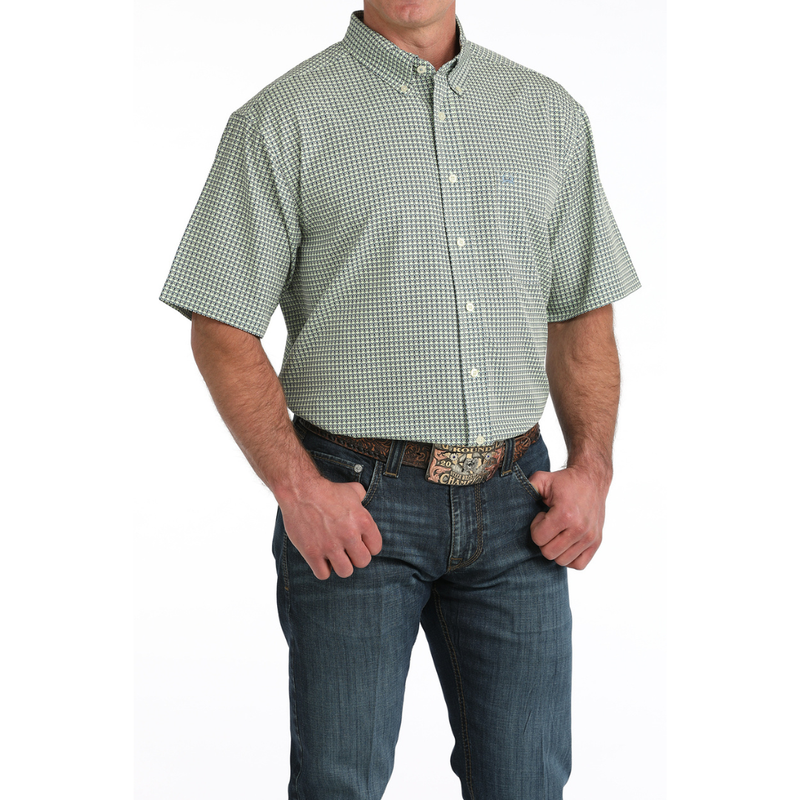 Cinch Men's S/S Arenaflex Western Button Down Shirt in Green