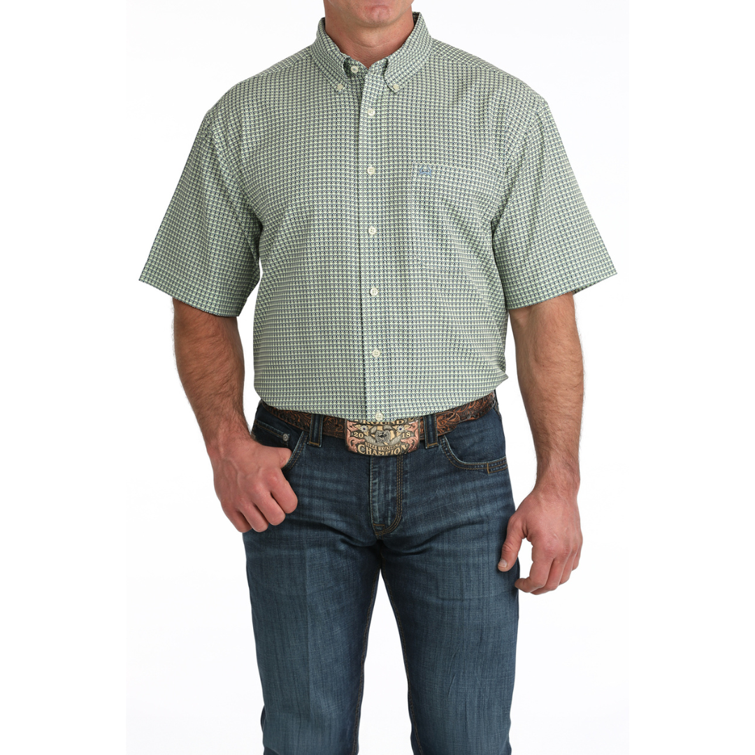 Cinch Men's S/S Arenaflex Western Button Down Shirt in Green