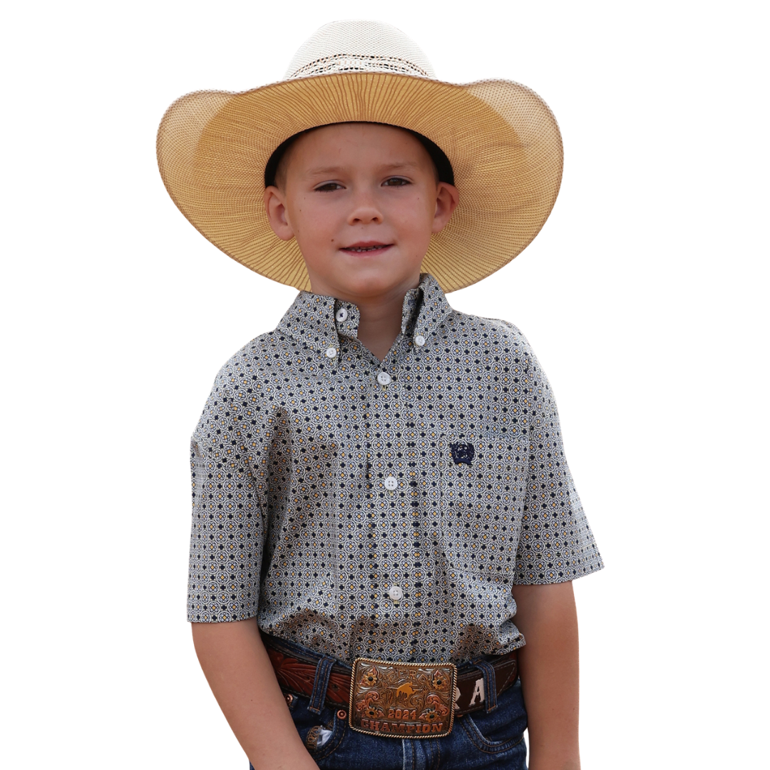 Cinch Youth Boy's S/S Geometric Western Button Down Shirt