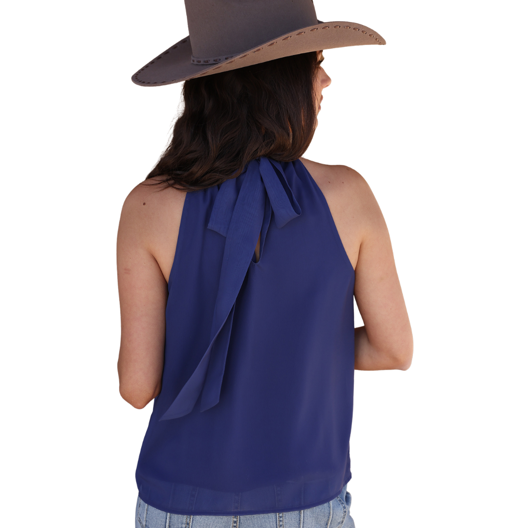 Cruel Women's Geometric Print Halter Blouse in Blue