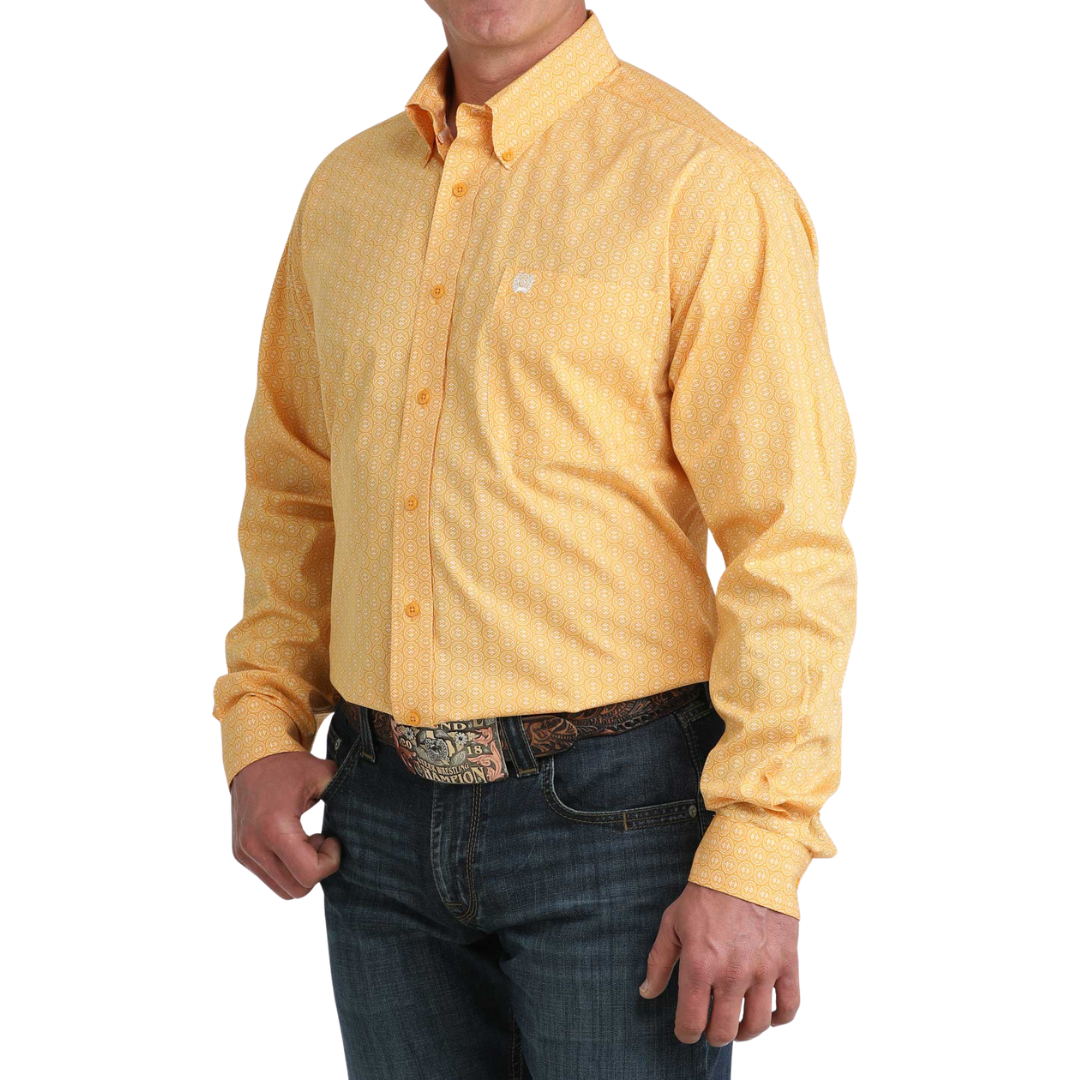 Men's Classic Fit Button-Down Western Shirt - YELLOW / XXL Men's Classic Fit Button-Down Western Shirt - YELLOW / XXL
