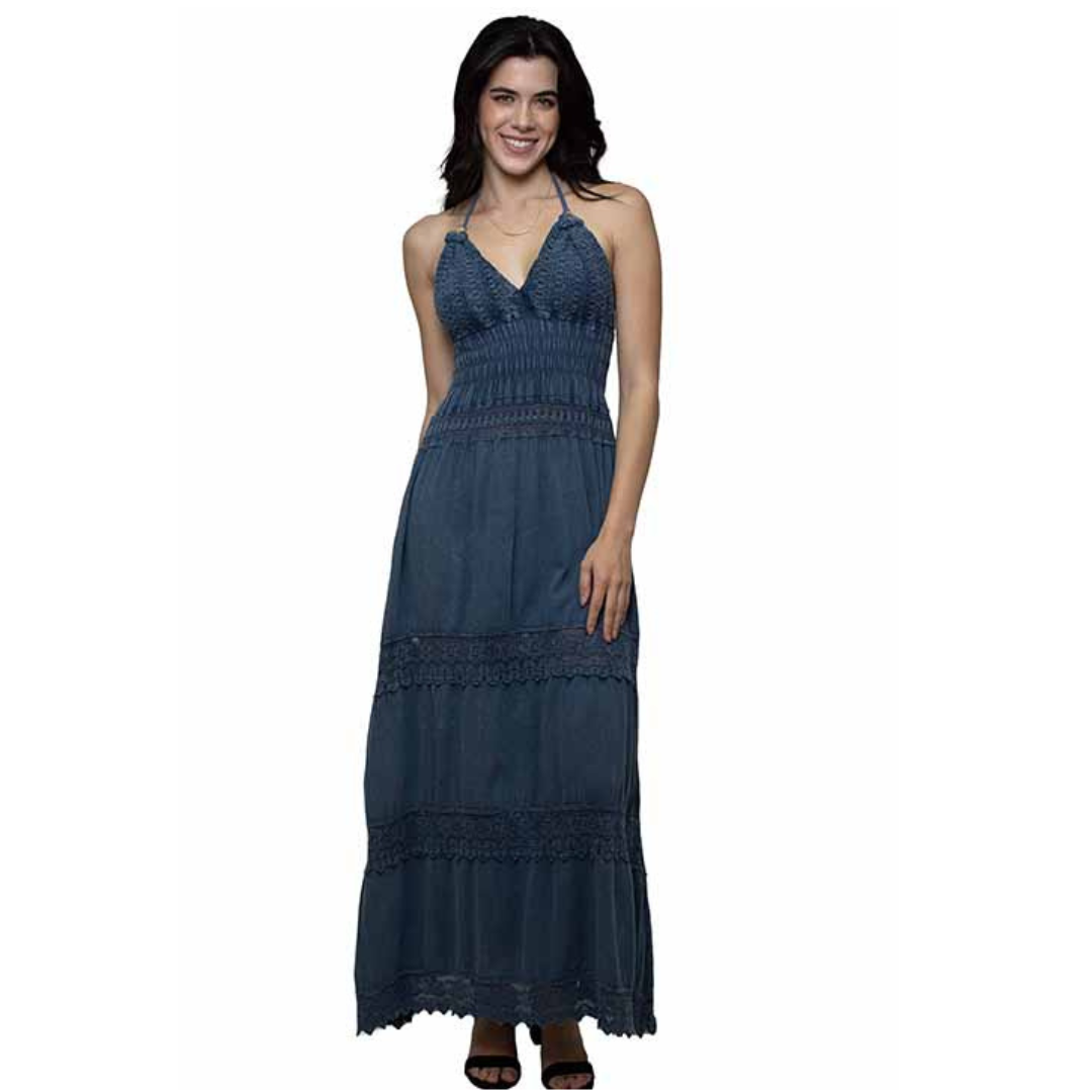 Scully Cantina Women's Halter Maxi Dress in Dark Blue