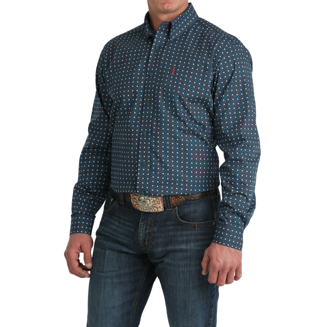 Cinch Men's L/S Modern Fit Blue Medallion Print Western Button Down Shirt