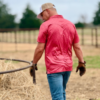 Red Dirt Hat Co. Men's S/S Cowboy Casual Polo in Deep Red Aztec