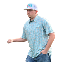 Red Dirt Hat Co. Men's S/S Cowboy Casual Polo in Blue Tribal