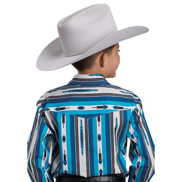 Roper Vintage Boy's L/S Vintage Aztec Western Snap Shirt in Blue