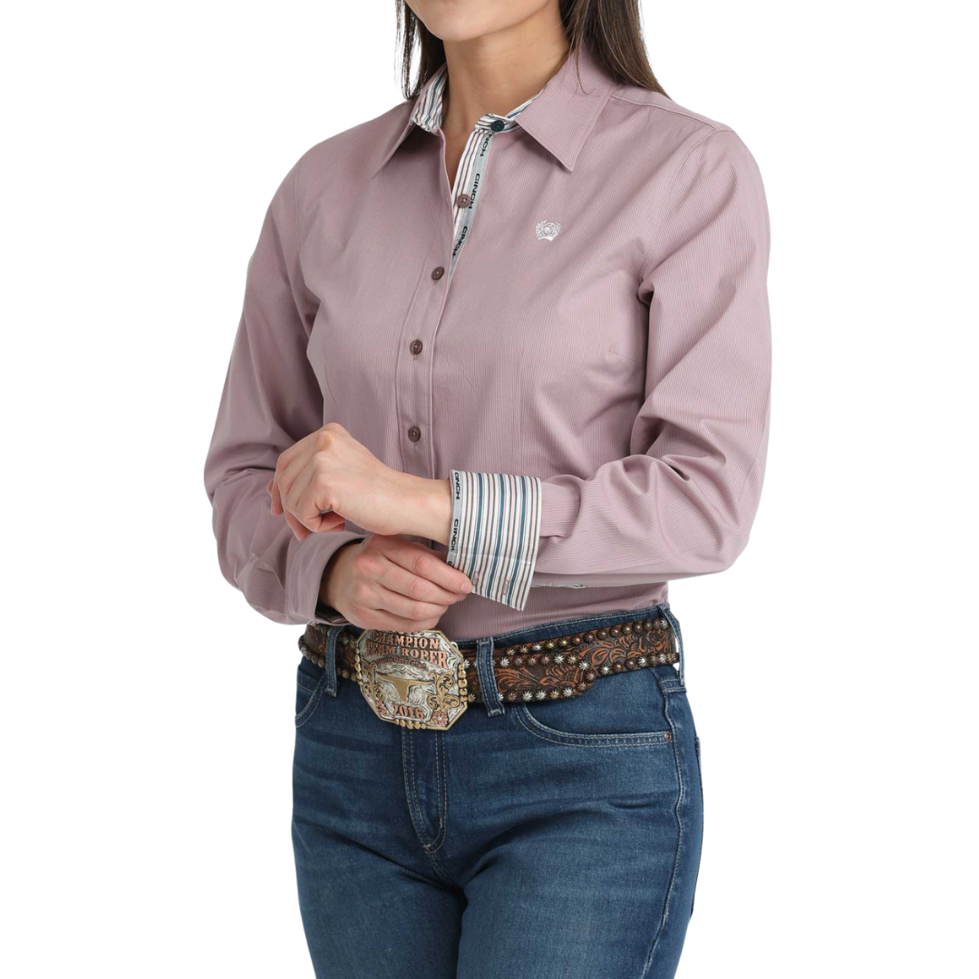 Cinch Women's L/S Micro Stripe Western Button Down Shirt in Lilac