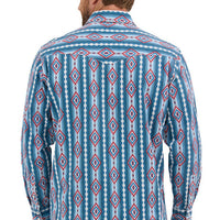 Wrangler Men's L/S Classic Fit Vintage Americana Western Snap Shirt in Blue Print