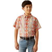 Ariat Boy's S/S Wade Classic Fit Western Button Down Shirt in Tan Aztec Stripe