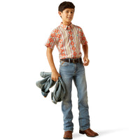 Ariat Boy's S/S Wade Classic Fit Western Button Down Shirt in Tan Aztec Stripe