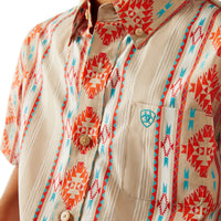 Ariat Boy's S/S Wade Classic Fit Western Button Down Shirt in Tan Aztec Stripe