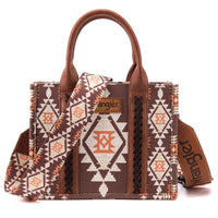 Wrangler Southwestern Dual Sided Print Small Canvas Tote/Crossbody in Coffee Multi