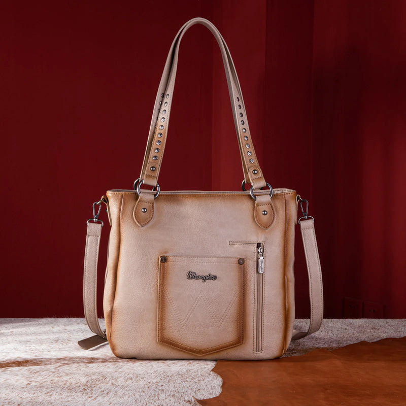 Wrangler Riveted Concealed Carry Oversized Tote/Crossbody in Beige