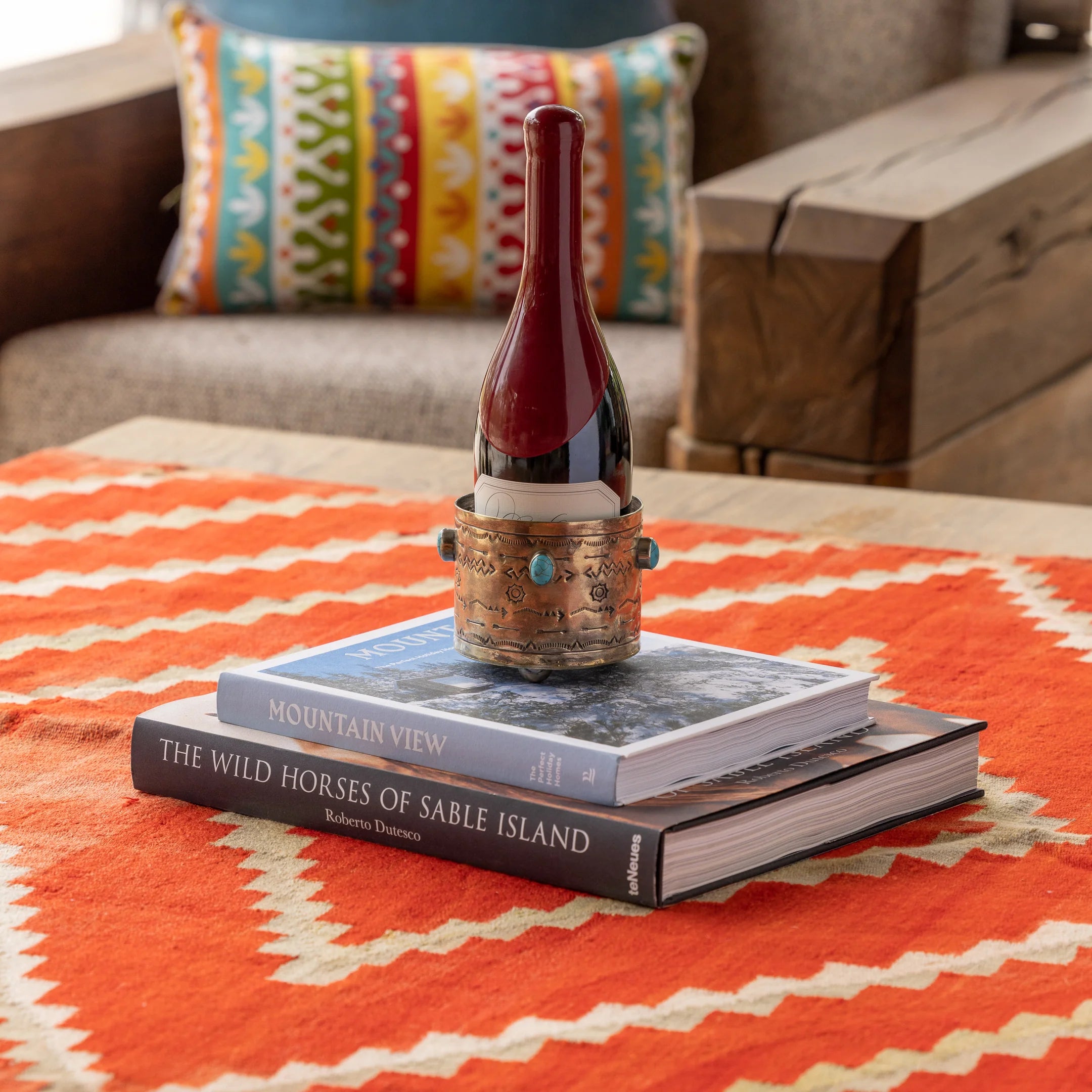 Stamped Wine Coaster with Turquoise Stones
