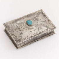 Stamped Thunderbird Box With Turquoise Stone By J. Alexander Rustic Silver