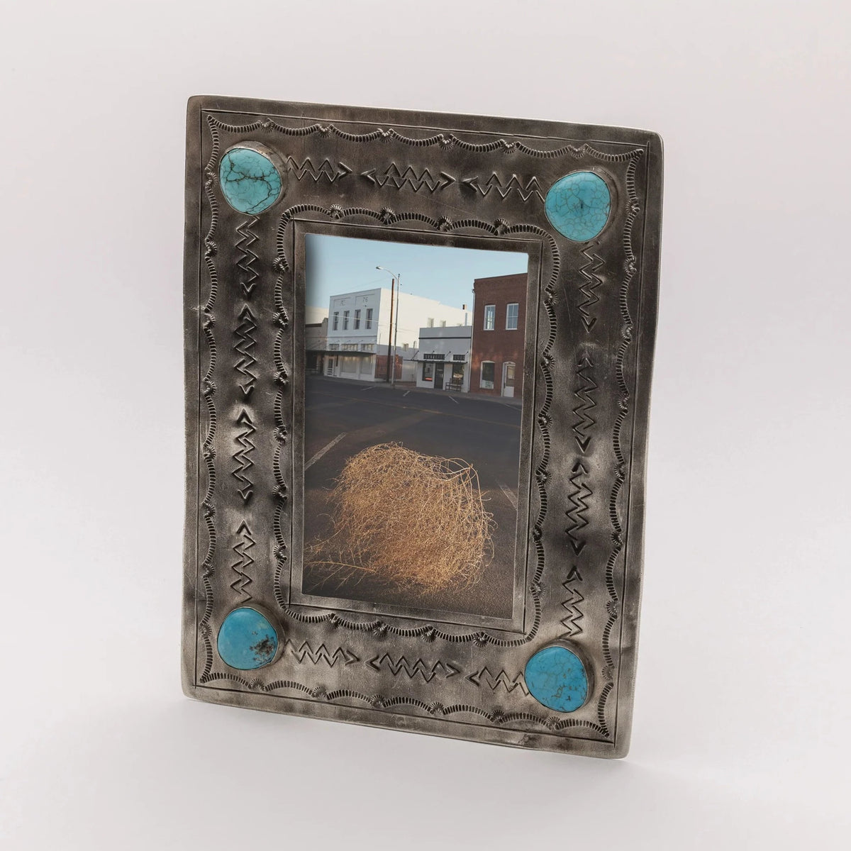 4X6 Stamped Frame With Turquoise By J. Alexander Rustic Silver