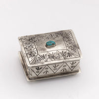 Small Stamped Box with Turquoise Stone By J. Alexander Rustic Silver