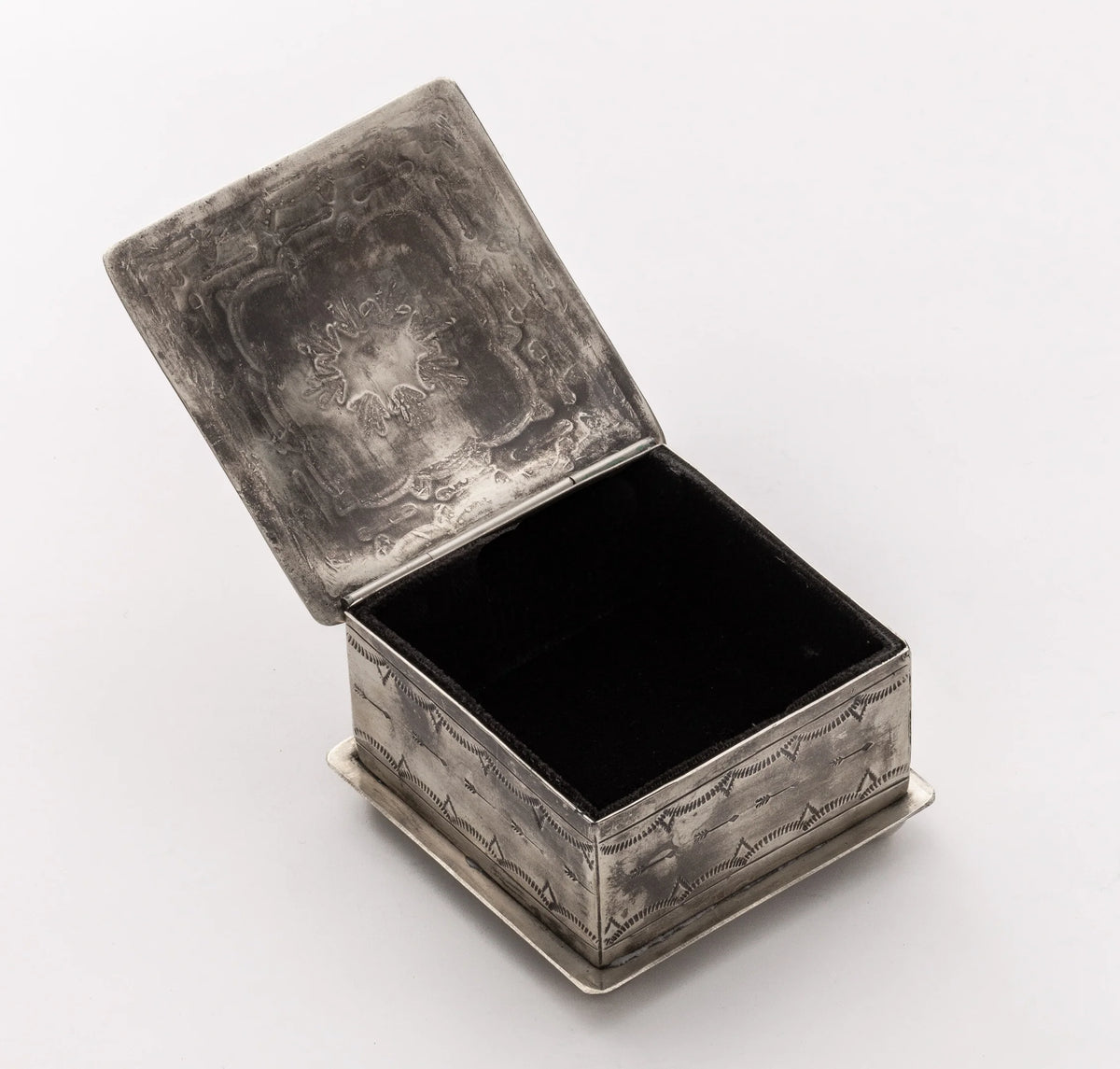 Square Stamped Box With Turquoise Stone By J. Alexander Rustic Silver