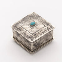 Square Stamped Box With Turquoise Stone By J. Alexander Rustic Silver