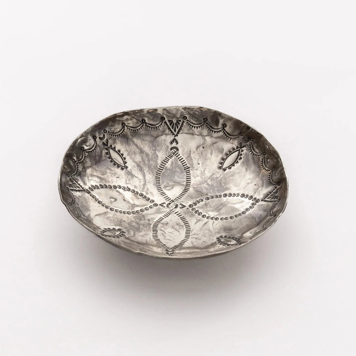 Round Stamped Silver  Dish By J. Alexander Rustic Silver