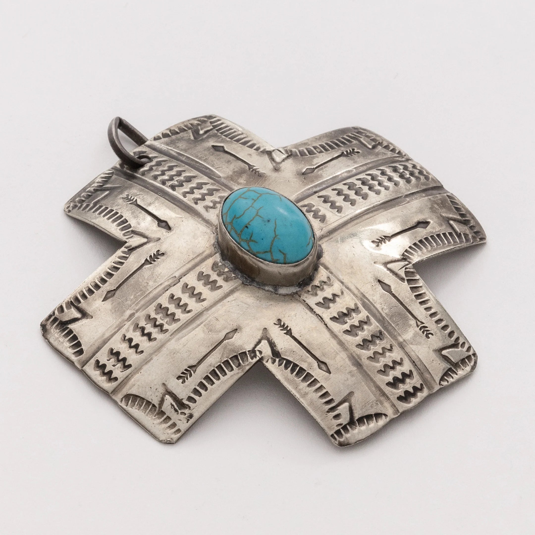 Stamped Silver Star Ornament With Turquoise Stone